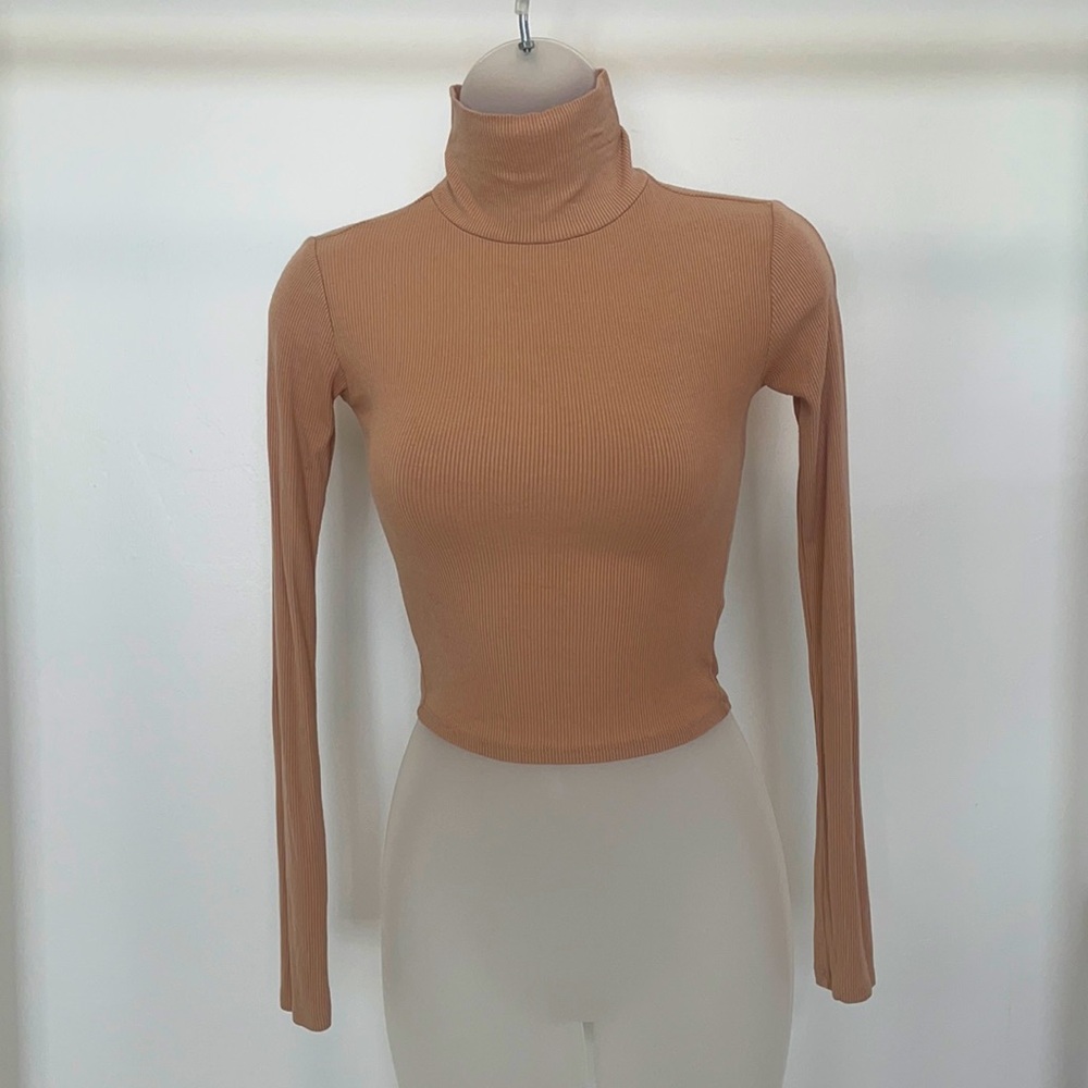 Nude/Tan Turtle Neck Crop Long Sleeve